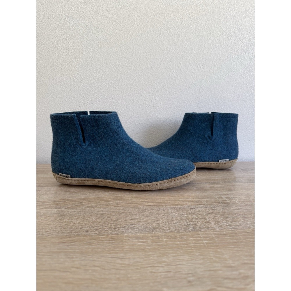 Glerups Petrol Wool Ankle Boot Slippers Leather Sole Sz 43/10 Men's